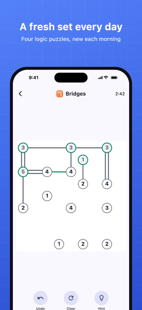 A Bridges puzzle in progress